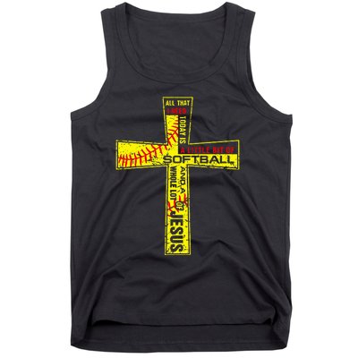 Softball Girl Christian Cross Faith I Need Softball & Jesus Tank Top