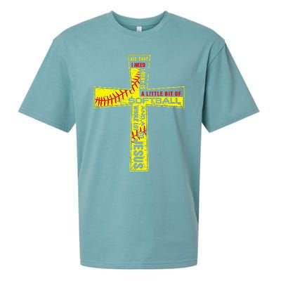 Softball Girl Christian Cross Faith I Need Softball & Jesus Sueded Cloud Jersey T-Shirt