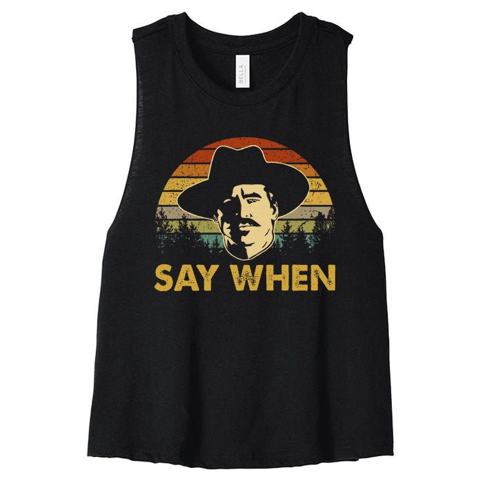 Say Graphic Cowboy Boots Vintage Art Adorable Costume When Women's Racerback Cropped Tank