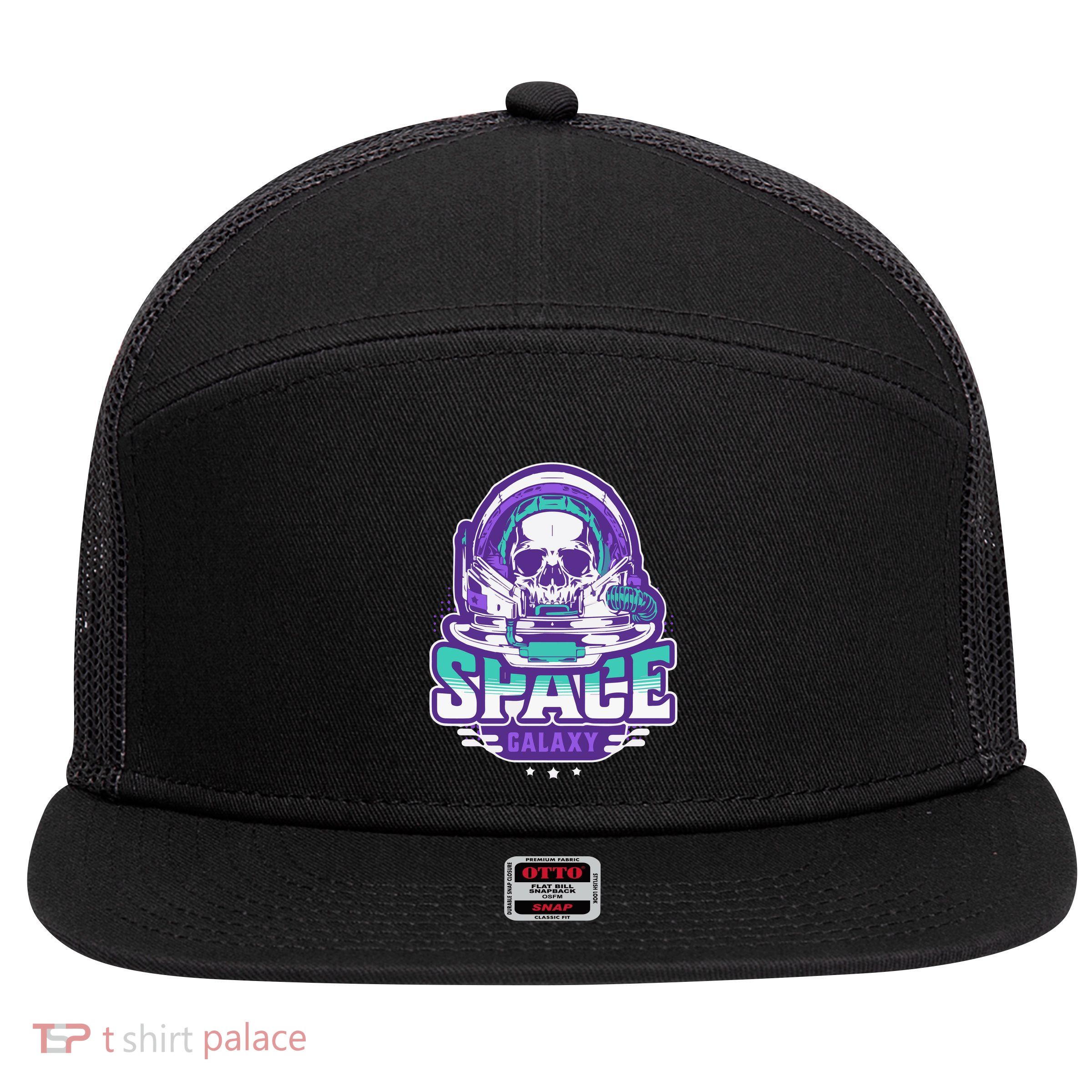 Space Galaxy Design Skull Astronaut Skull Lover Space Tourism 7 Panel Mesh Trucker Snapback Hat