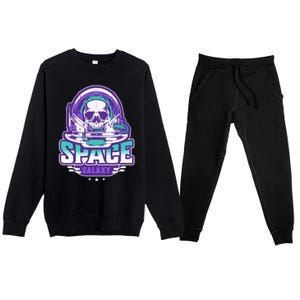 Space Galaxy Design Skull Astronaut Skull Lover Space Tourism Premium Crewneck Sweatsuit Set