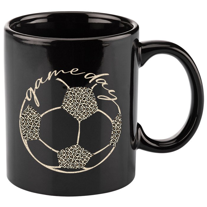 Soccer Game Day Women Leopard Cheetah Print Soccer Fan 11oz C Handle Ceramic Mug