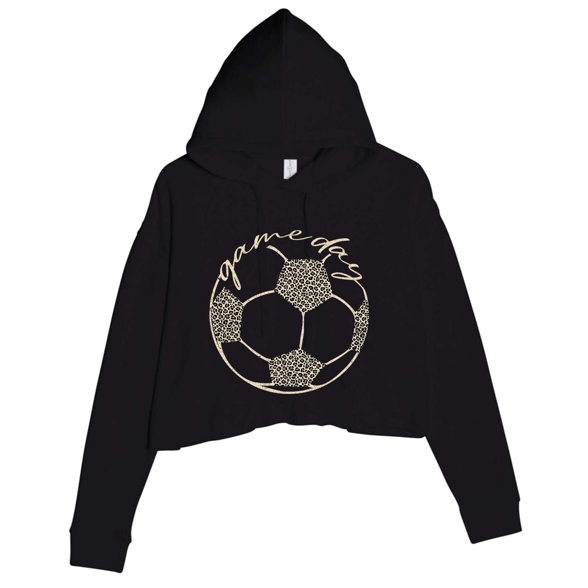 Soccer Game Day Women Leopard Cheetah Print Soccer Fan Crop Fleece Hoodie