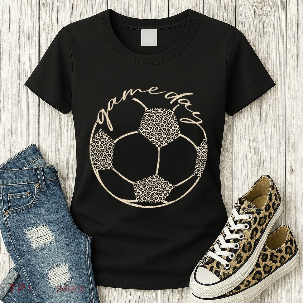 Soccer Game Day Women Leopard Cheetah Print Soccer Fan Womens T-Shirt