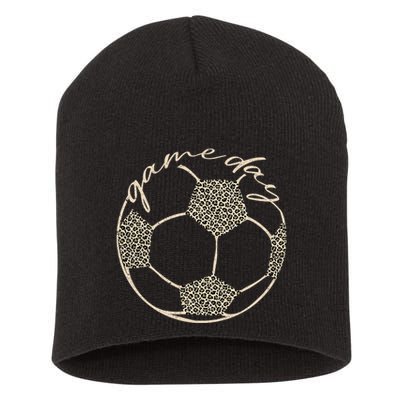 Soccer Game Day Women Leopard Cheetah Print Soccer Fan Short Acrylic Beanie