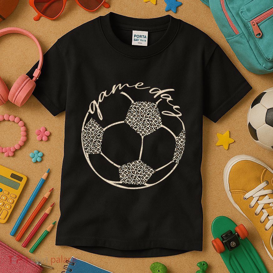 Soccer Game Day Women Leopard Cheetah Print Soccer Fan Kids T-Shirt