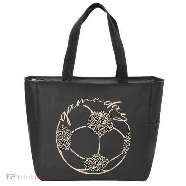 Soccer Game Day Women Leopard Cheetah Print Soccer Fan Zip Tote Bag