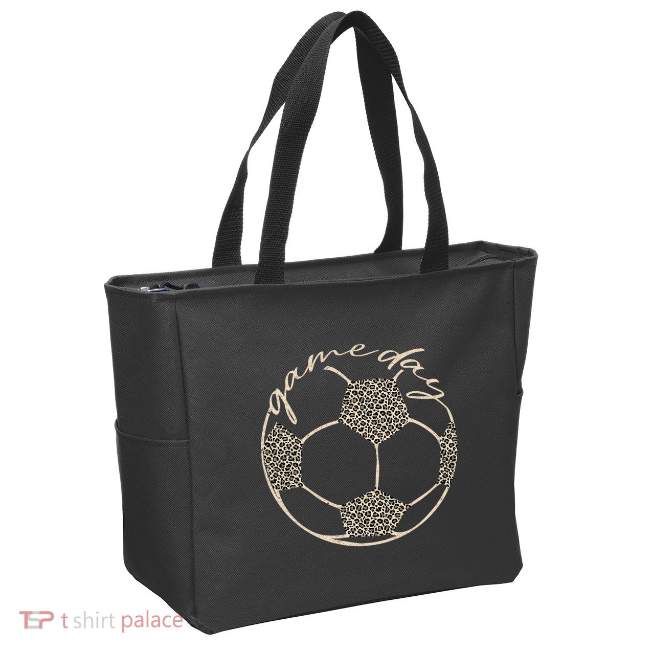 Soccer Game Day Women Leopard Cheetah Print Soccer Fan Zip Tote Bag