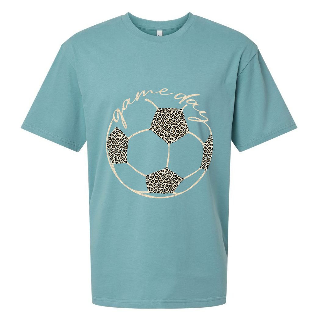 Soccer Game Day Women Leopard Cheetah Print Soccer Fan Sueded Cloud Jersey T-Shirt