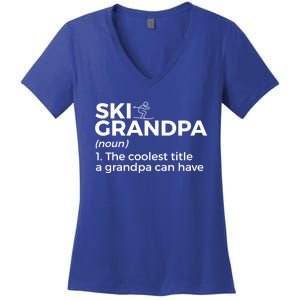 Ski Grandpa Definition Funny Skiing For Skiers Gift Women's V-Neck T-Shirt