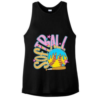 Softball Game Day Drip Ice Cream Drip Softball Ladies PosiCharge Tri-Blend Wicking Tank
