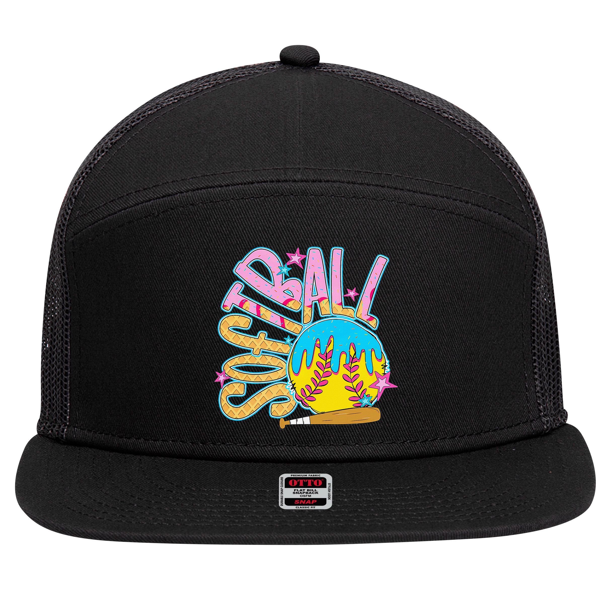 Softball Game Day Drip Ice Cream Drip Softball 7 Panel Mesh Trucker Snapback Hat