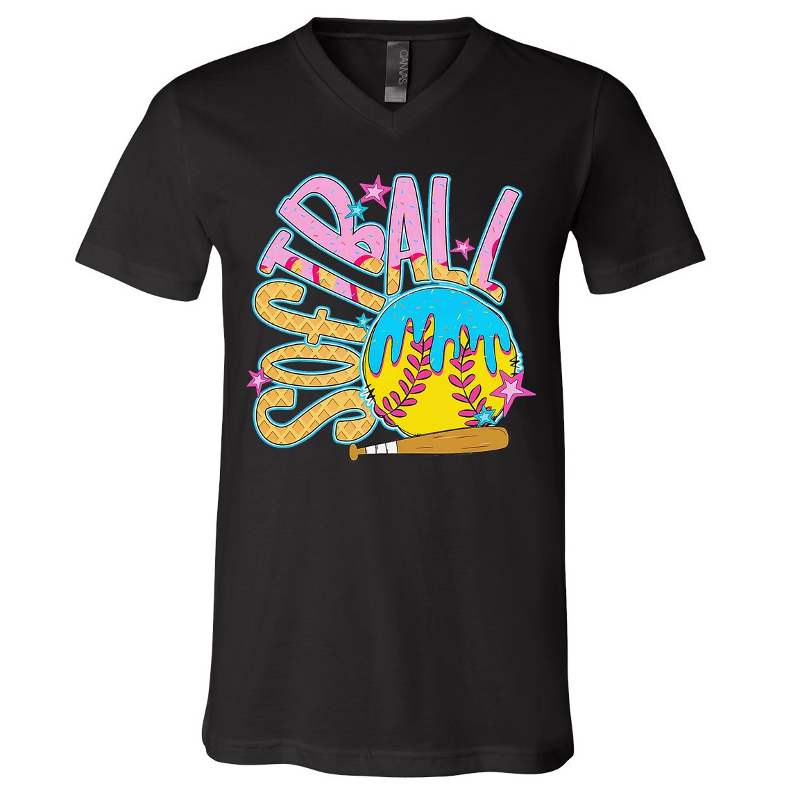 Softball Game Day Drip Ice Cream Drip Softball V-Neck T-Shirt