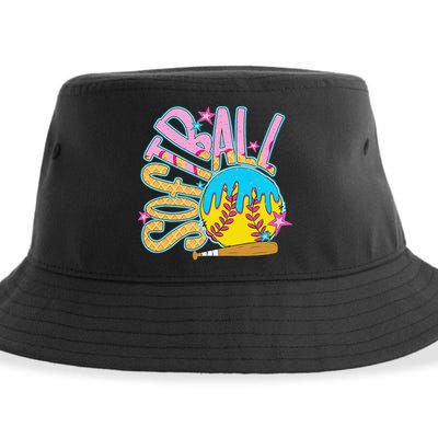 Softball Game Day Drip Ice Cream Drip Softball Sustainable Bucket Hat