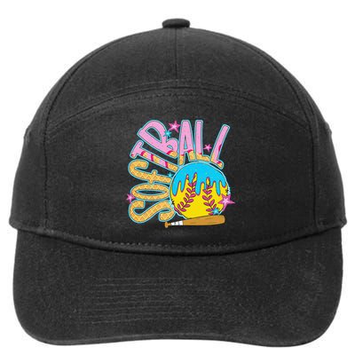 Softball Game Day Drip Ice Cream Drip Softball 7-Panel Snapback Hat