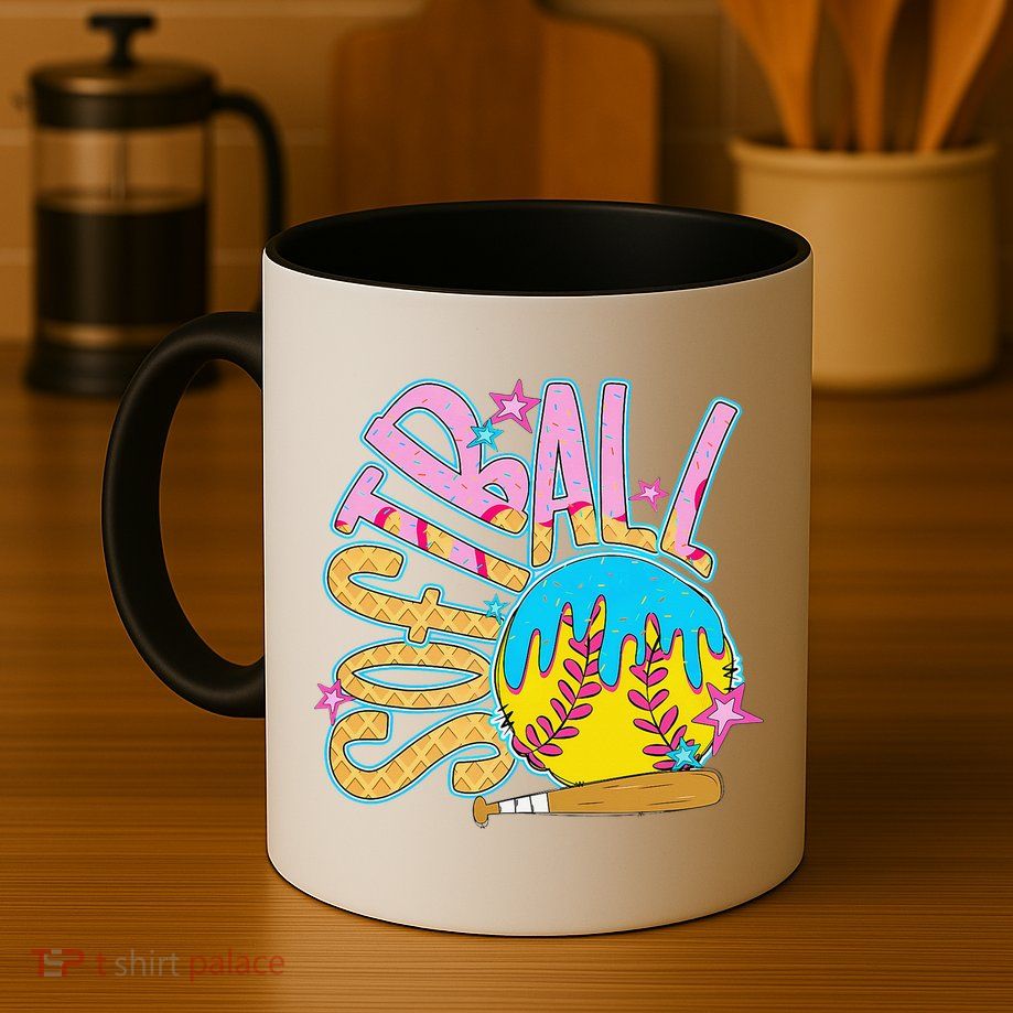 Softball Game Day Drip Ice Cream Drip Softball Mug