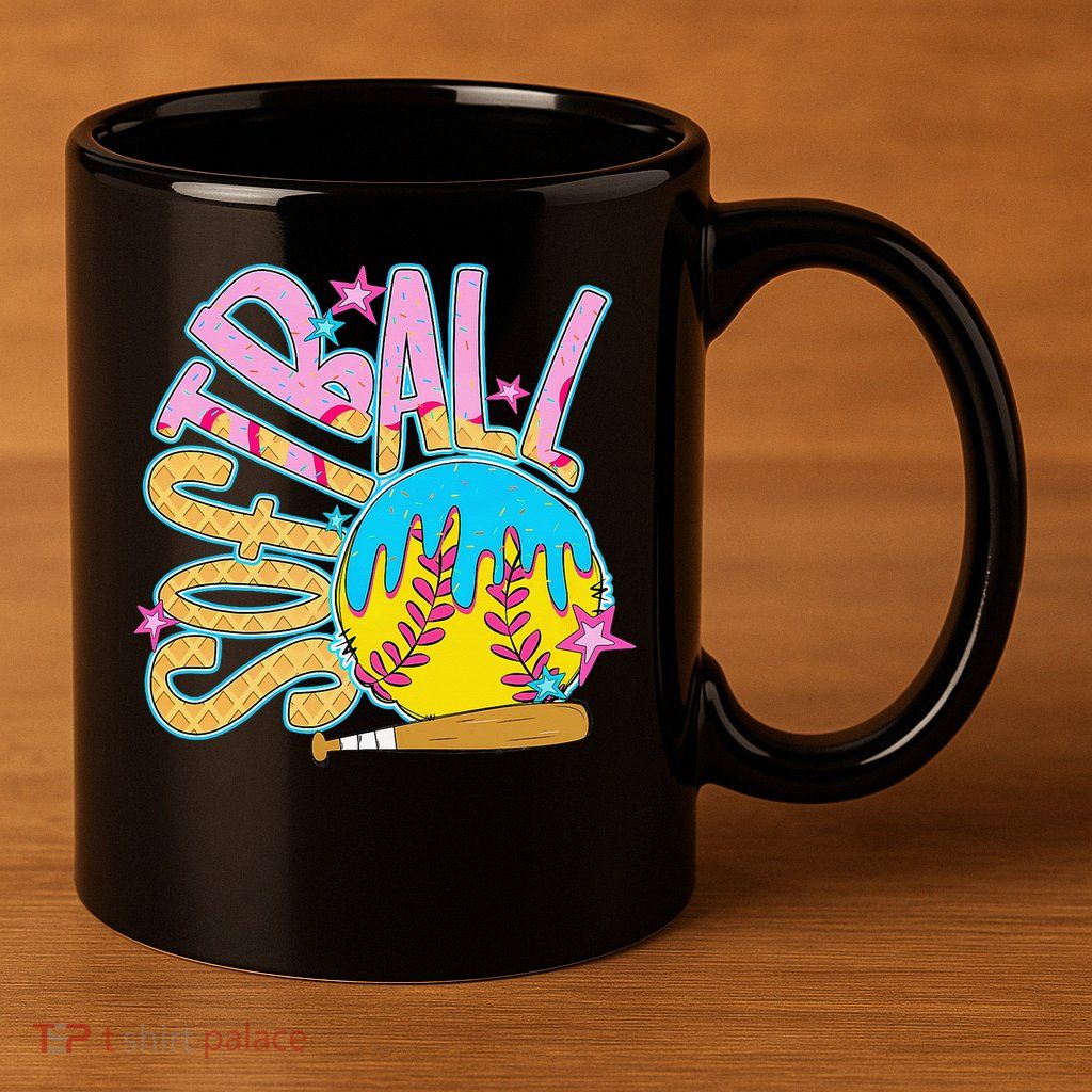 Softball Game Day Drip Ice Cream Drip Softball 11oz C Handle Ceramic Mug