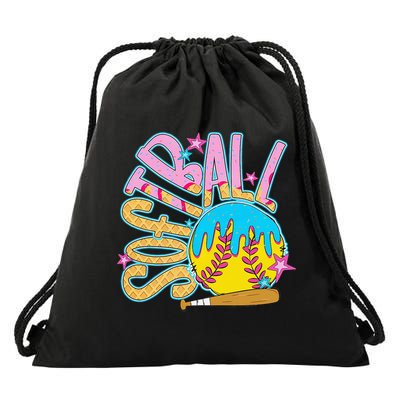 Softball Game Day Drip Ice Cream Drip Softball Drawstring Bag