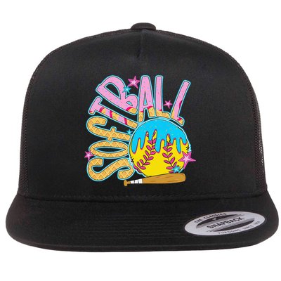 Softball Game Day Drip Ice Cream Drip Softball Flatbill Hat
