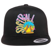 Softball Game Day Drip Ice Cream Drip Softball Flatbill Hat