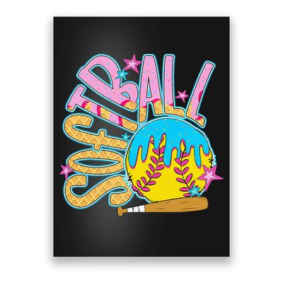 Softball Game Day Drip Ice Cream Drip Softball Poster