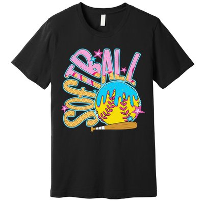 Softball Game Day Drip Ice Cream Drip Softball Premium T-Shirt