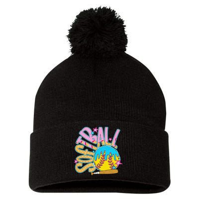 Softball Game Day Drip Ice Cream Drip Softball Pom Pom 12in Knit Beanie