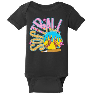 Softball Game Day Drip Ice Cream Drip Softball Baby Bodysuit