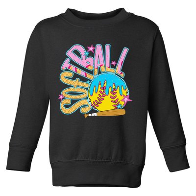 Softball Game Day Drip Ice Cream Drip Softball Toddler Sweatshirt