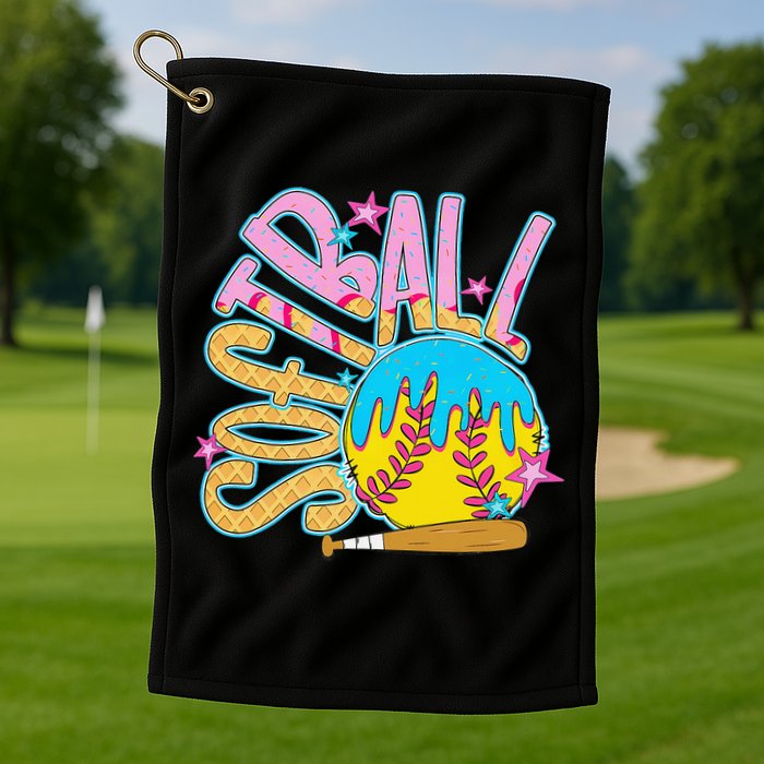 Softball Game Day Drip Ice Cream Drip Softball Golf Towel