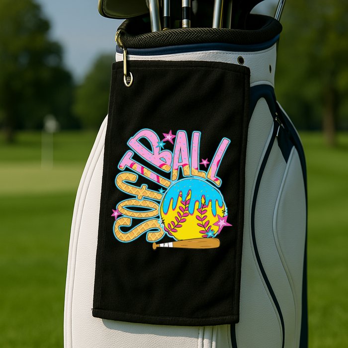 Softball Game Day Drip Ice Cream Drip Softball Golf Towel