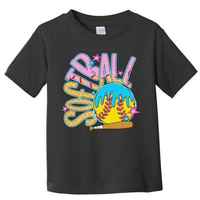 Softball Game Day Drip Ice Cream Drip Softball Toddler T-Shirt