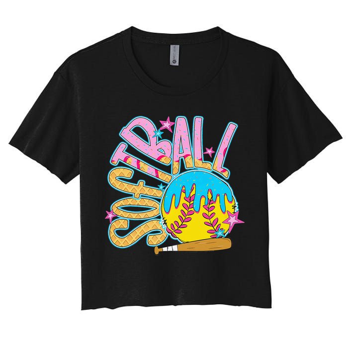 Softball Game Day Drip Ice Cream Drip Softball Women's Crop Top Tee