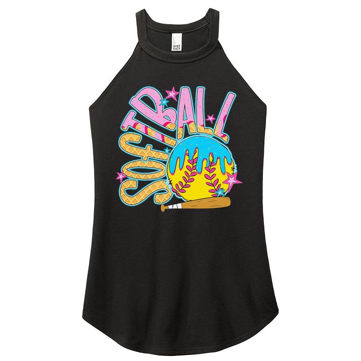Softball Game Day Drip Ice Cream Drip Softball Women's Perfect Tri Rocker Tank