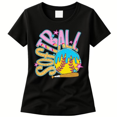 Softball Game Day Drip Ice Cream Drip Softball Womens T-Shirt