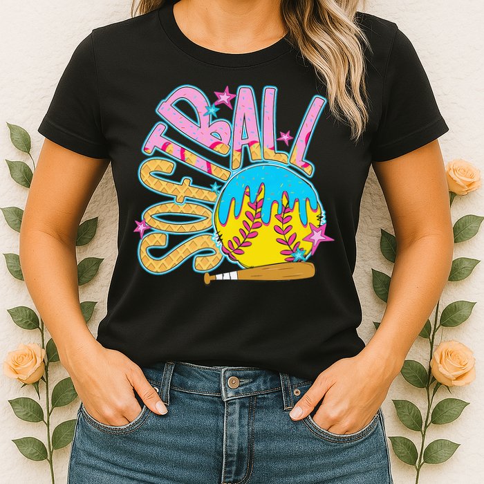 Softball Game Day Drip Ice Cream Drip Softball Womens T-Shirt