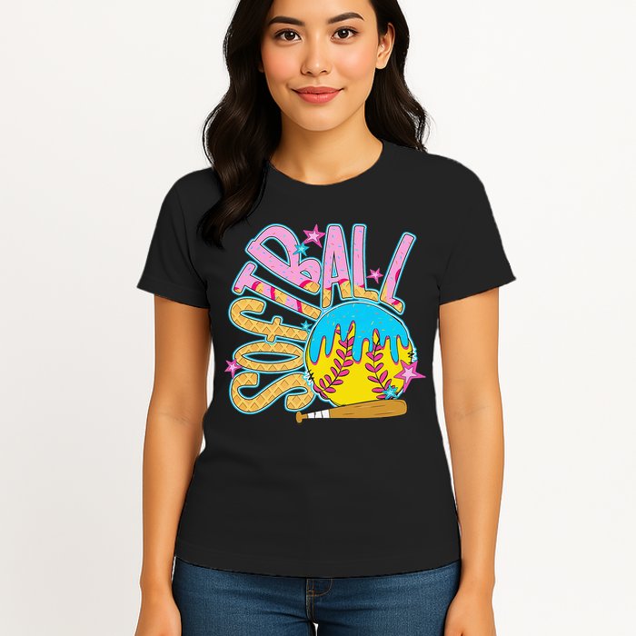 Softball Game Day Drip Ice Cream Drip Softball Womens T-Shirt