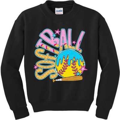 Softball Game Day Drip Ice Cream Drip Softball Kids Sweatshirt
