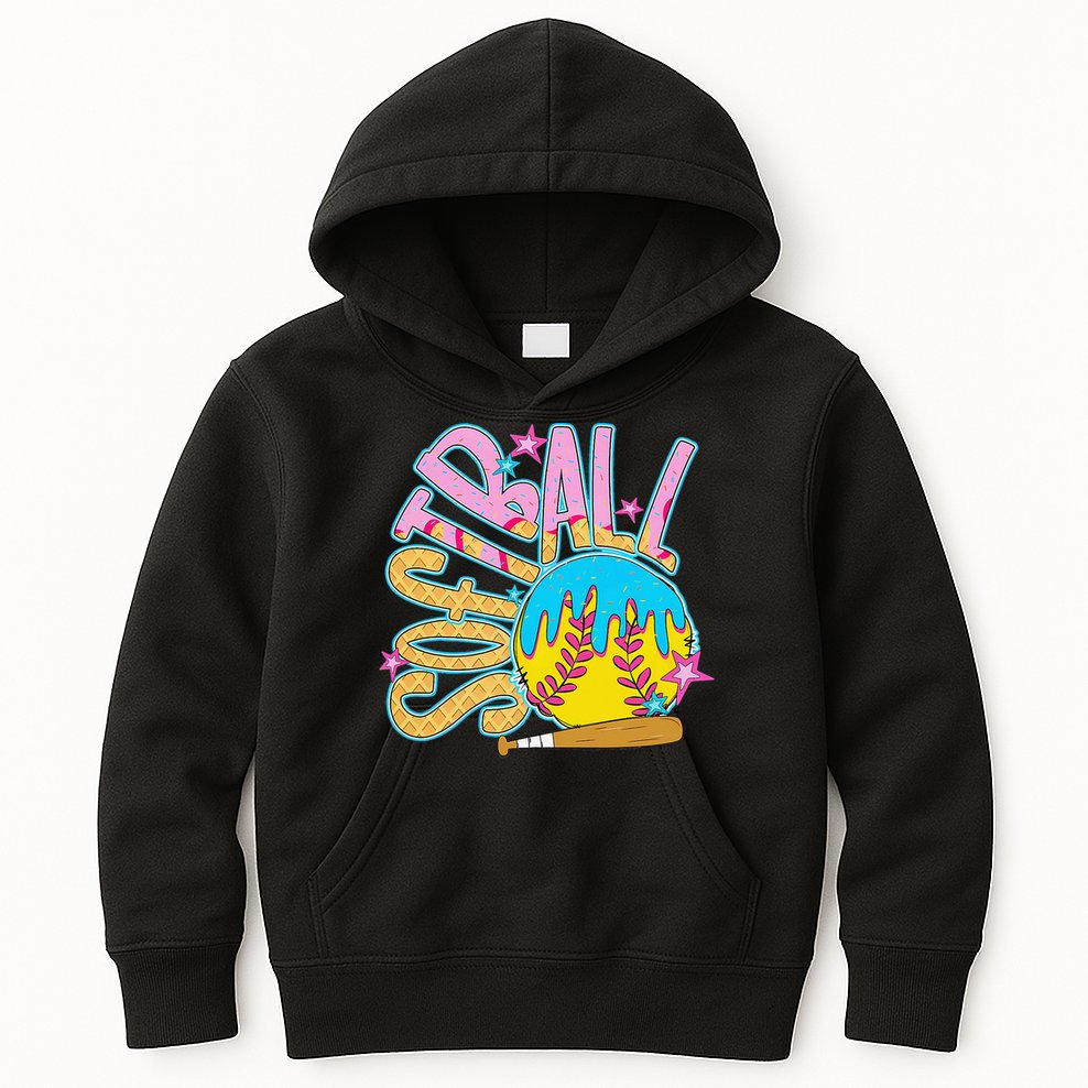 Softball Game Day Drip Ice Cream Drip Softball Kids Hoodie