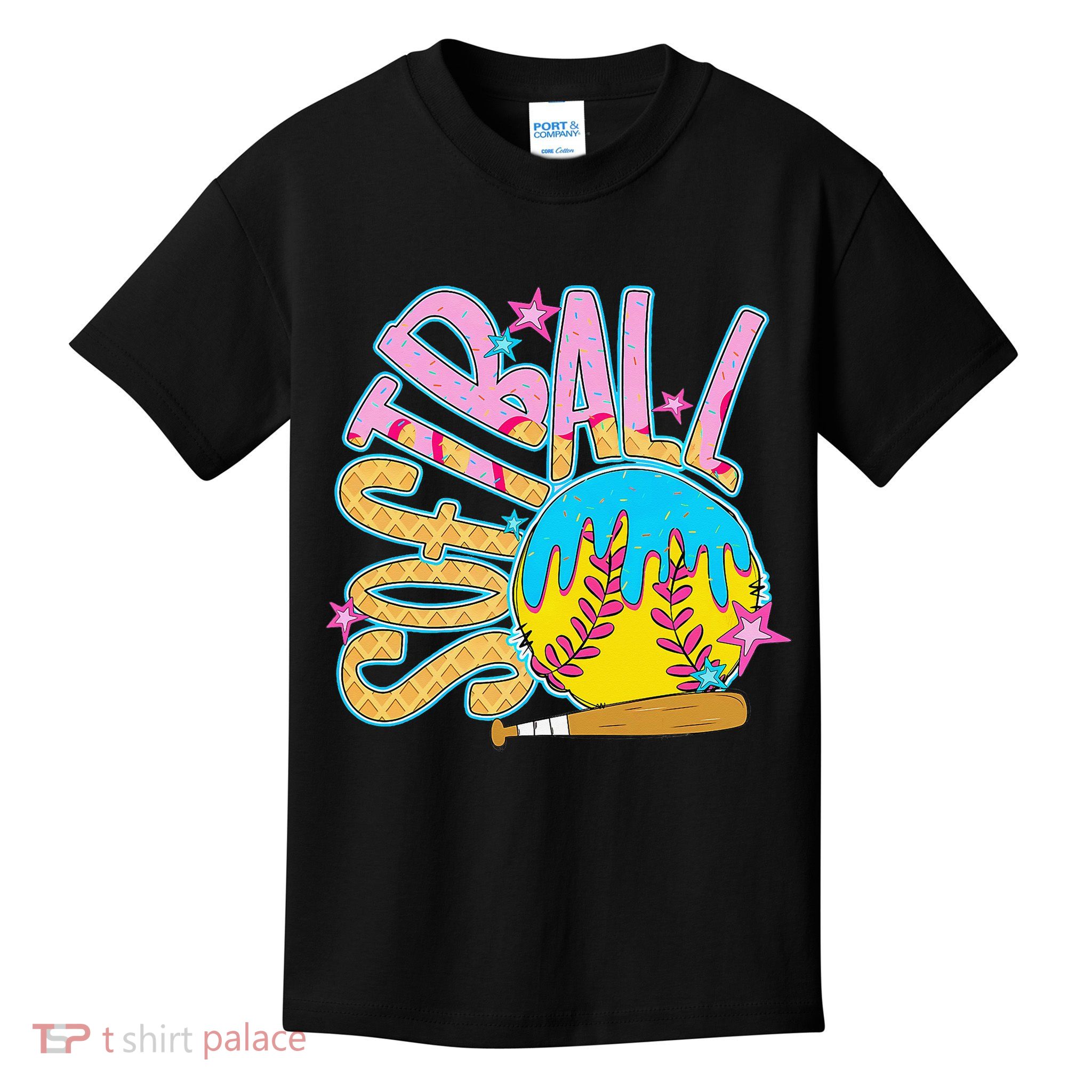 Softball Game Day Drip Ice Cream Drip Softball Kids T-Shirt