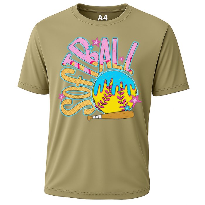 Softball Game Day Drip Ice Cream Drip Softball Cooling Performance Crew T-Shirt