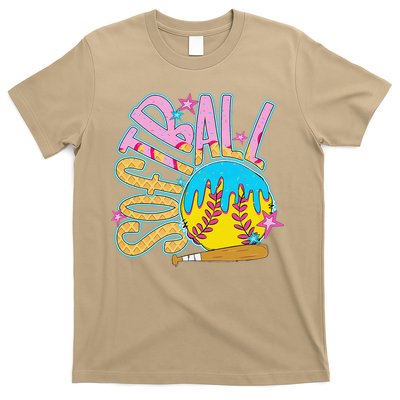Softball Game Day Drip Ice Cream Drip Softball T-Shirt