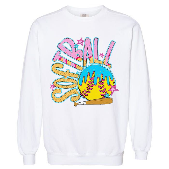 Softball Game Day Drip Ice Cream Drip Softball Garment-Dyed Sweatshirt