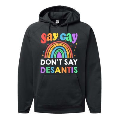 Say Gay Dont Say Desantis LGBT Gift Performance Fleece Hoodie