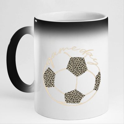 Soccer Game Day Women Leopard Cheetah Print Soccer Fan 11oz Black Color Changing Mug