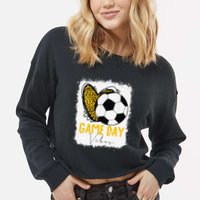 Soccer Game Day Vibes Leopard Soccer Mom Game Day Cropped Pullover Crew