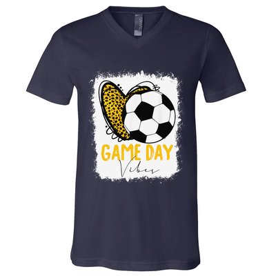 Soccer Game Day Vibes Leopard Soccer Mom Game Day V-Neck T-Shirt