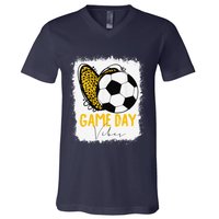 Soccer Game Day Vibes Leopard Soccer Mom Game Day V-Neck T-Shirt