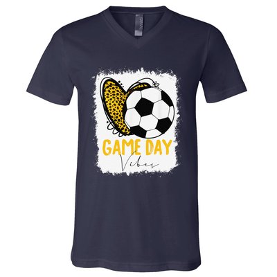 Soccer Game Day Vibes Leopard Soccer Mom Game Day V-Neck T-Shirt