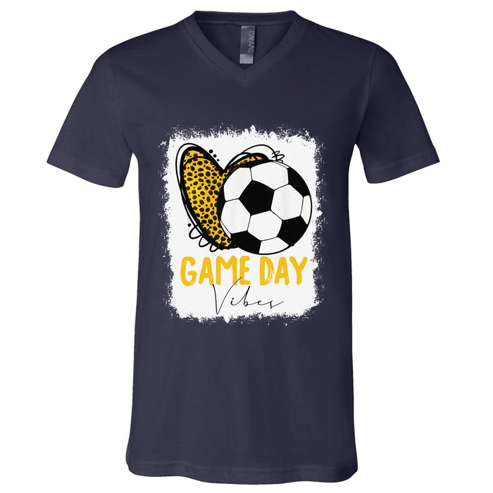 Soccer Game Day Vibes Leopard Soccer Mom Game Day V-Neck T-Shirt